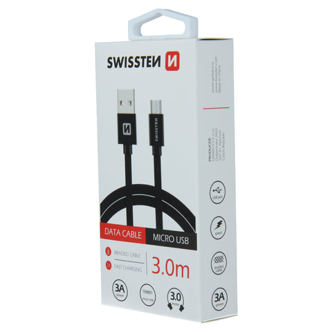 Swissten Textile Micro USB Cable - 71527300 - 3m - Black
