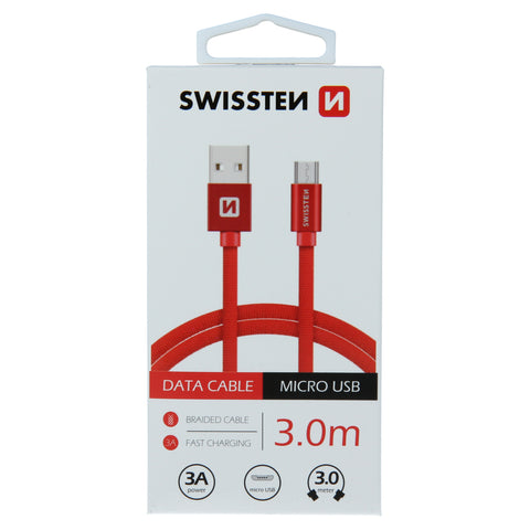 Swissten Textile Micro USB Cable - 71527301 - 3m - Red