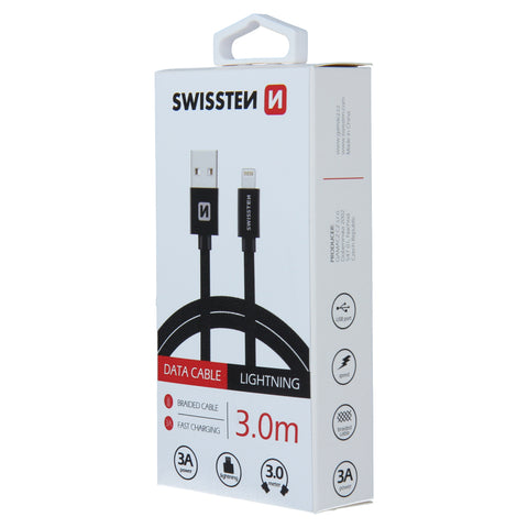 Swissten Textile Lightning Cable - 71527600 - 3m - Black