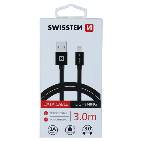 Swissten Textile Lightning Cable - 71527600 - 3m - Black