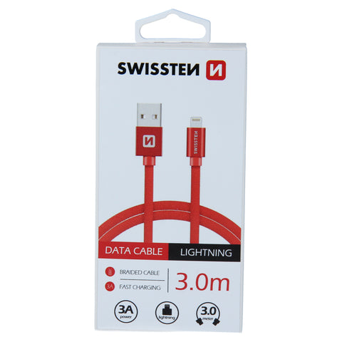 Swissten Textile Lightning Cable - 71527601 - 3m - Red