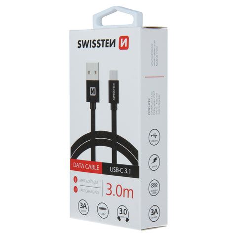 Swissten Textile Type-C USB Cable - 71527900 - 3m - Black
