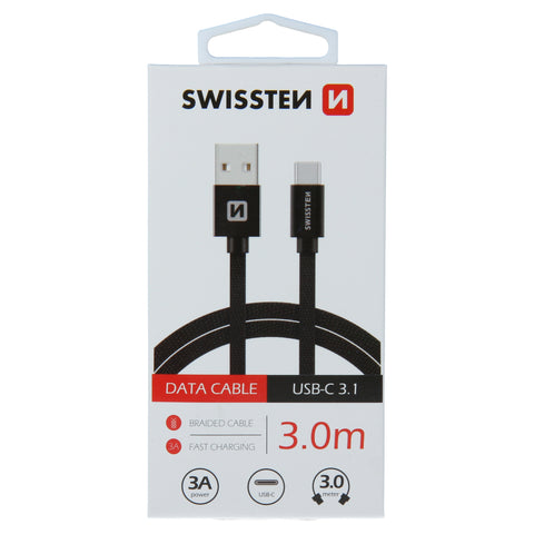 Swissten Textile Type-C USB Cable - 71527900 - 3m - Black