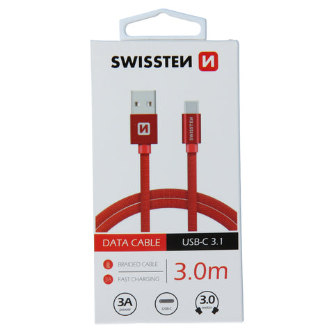Swissten Textile Type-C USB Cable - 71527901 - 3m - Red