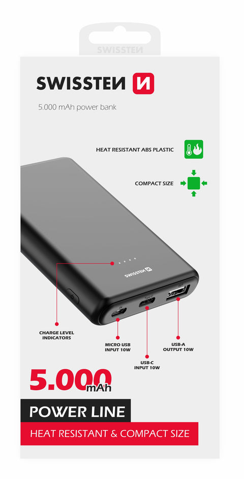 Swissten PowerLine Powerbank (10W) - 22013910 - 5000 mAh - Black