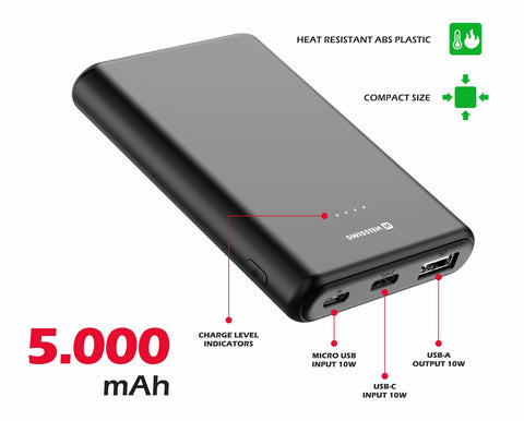 Swissten PowerLine Powerbank (10W) - 22013910 - 5000 mAh - Black