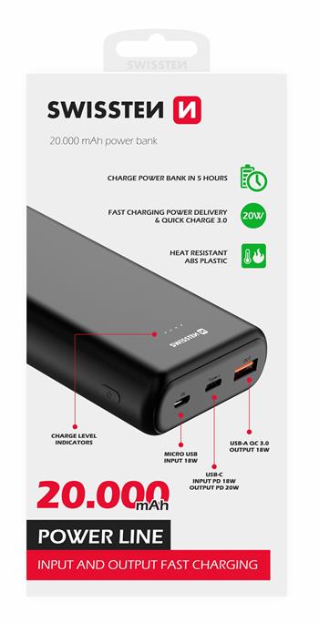 Swissten PowerLine Powerbank (20W) - 22013913 - 20.000 mAh - Black