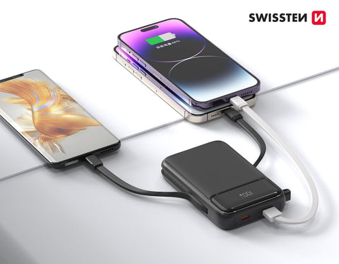 Swissten 20W MagSafe Powerbank With Built-in USB-C & Lightning Cables - 10.000 mAh - 22013933