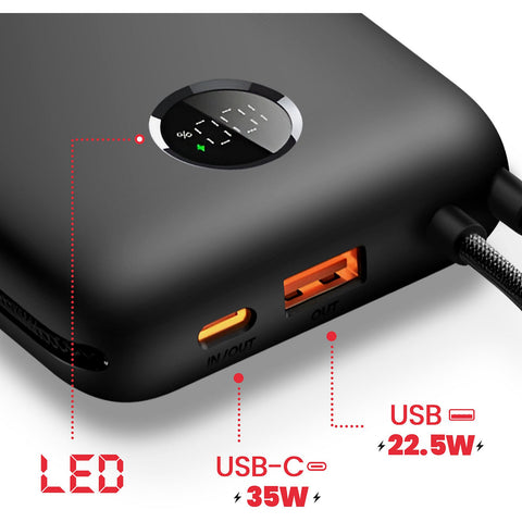 Swissten 35W VoltBox Powerbank - 22013937 - With Built-in USB-C And Lightning Cables - 20.000 mAh - Black