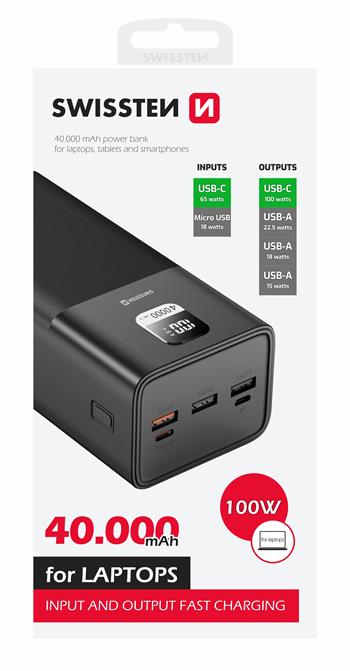 Swissten PowerLine Powerbank (100W) - 22013941 - 40.000 mAh - Black