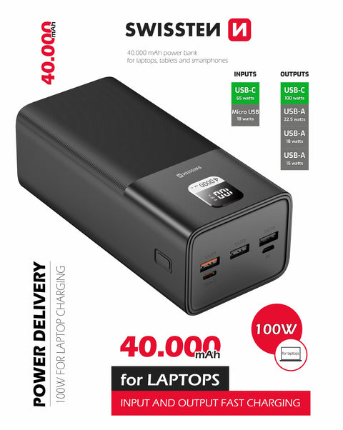 Swissten PowerLine Powerbank (100W) - 22013941 - 40.000 mAh - Black
