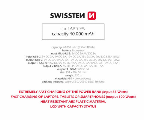 Swissten PowerLine Powerbank (100W) - 22013941 - 40.000 mAh - Black