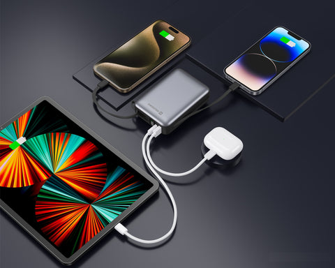 Swissten Powerbank - 22013945 - With Built-in USB-C And Lightning Cables - 20.000 mAh - Silver