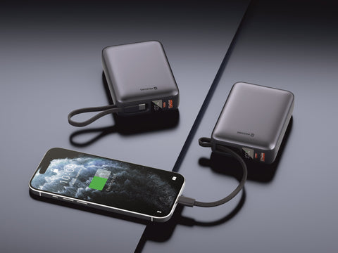Swissten 45W Powerbank - 22013976 - With Built-in USB-C Cable - 20.000 mAh - Silver