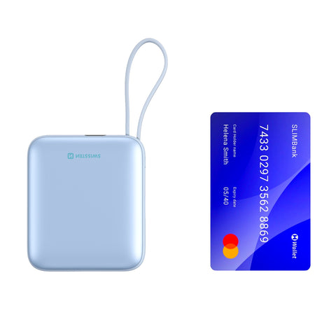 Swissten Space Powerbank - 22013984 - With Built-in USB-C And Lightning Cables - 10.000 mAh - Blue