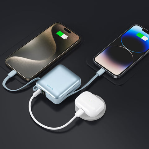 Swissten Space Powerbank - 22013984 - With Built-in USB-C And Lightning Cables - 10.000 mAh - Blue