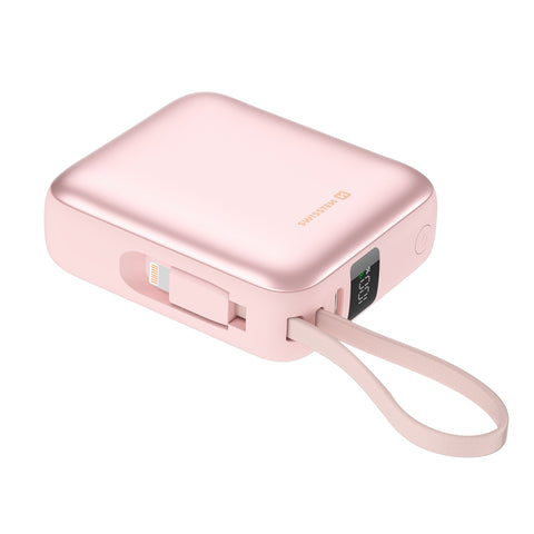 Swissten Space Powerbank- 22013985 - With Built-in USB-C And Lightning Cables - 10.000 mAh - Pink