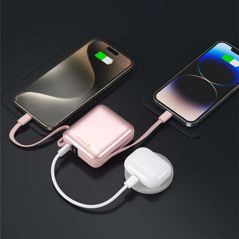 Swissten Space Powerbank- 22013985 - With Built-in USB-C And Lightning Cables - 10.000 mAh - Pink