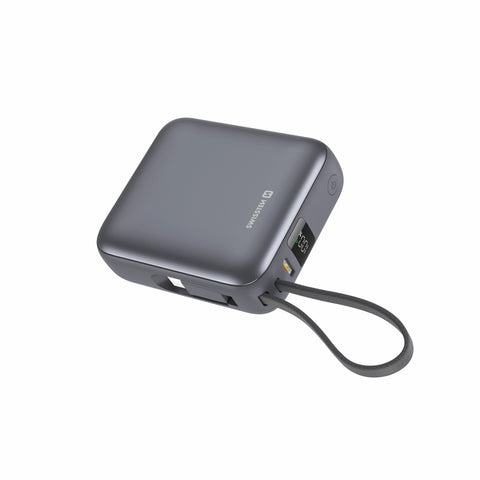 Swissten Space Powerbank (35W) - 22013986 - With Built-in USB-C And Lightning Cables - 10.000 mAh - Grey