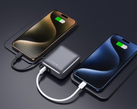 Swissten Space Powerbank (35W) - 22013986 - With Built-in USB-C And Lightning Cables - 10.000 mAh - Grey