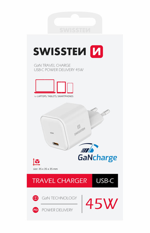Swissten USB-C Power Delivery Travel Charger (45W) - 22037010 - White