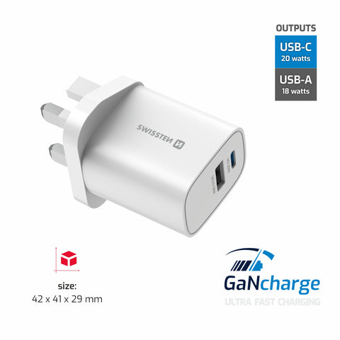 Swissten Edge Travel Charger (20W) - 22045101 - UK Plug