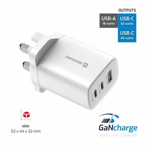 Swissten Edge Travel Charger (65W) - 22045103 - UK Plug