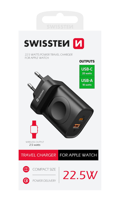 Swissten Wireless iWatch Travel Charger (22.5W) - 22045520 - Black