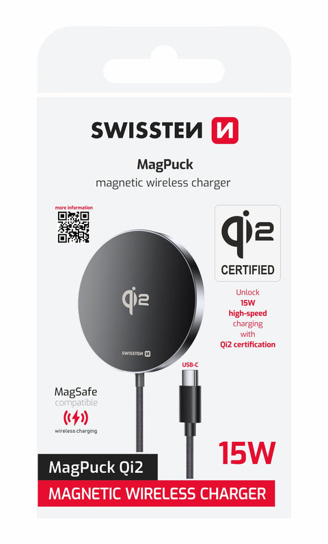Swissten MagPuck Wireless Charger (15W) - 22055560 - Black