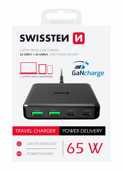 Swissten Laptop Power Delivery Travel Charger (65W) - 22057100 - Black