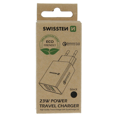 Swissten Dual Port Quickcharge Travel Adapter (23W) - 22060200ECO - Black