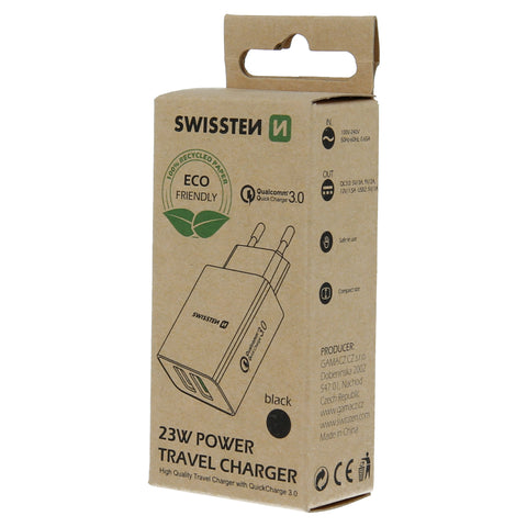 Swissten Dual Port Quickcharge Travel Adapter (23W) - 22060200ECO - Black