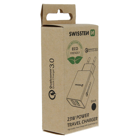 Swissten Dual Port Quickcharge Travel Adapter (23W) - 22060200ECO - Black