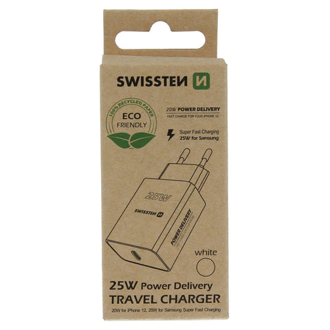 Swissten USB-C Travel Charger (25W) - 22060300ECO - Eco Packing - White