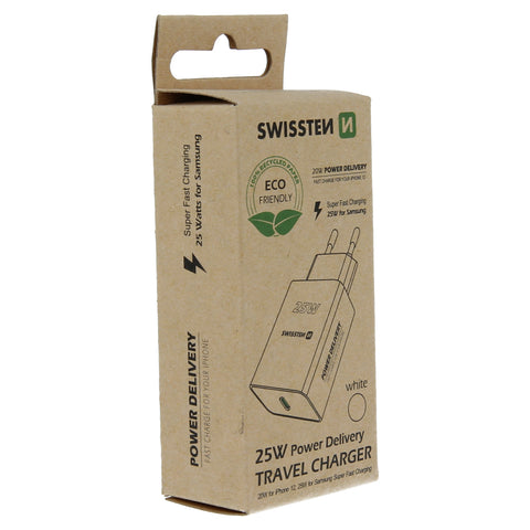 Swissten USB-C Travel Charger (25W) - 22060300ECO - Eco Packing - White