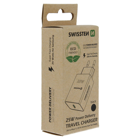 Swissten USB-C Travel Charger (25W) - 22060400ECO - Eco Packing - Black