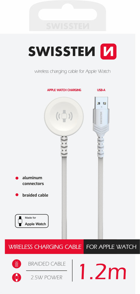 Swissten Braided Apple Watch USB Cable - 22065501- 1.2m - White