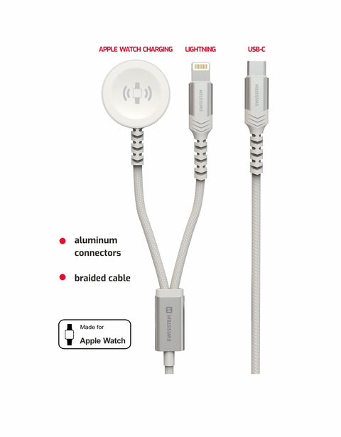 Swissten 2-in-1 USB-C To Apple Watch Cable And Lighting Cable - 22065503- 1.2m - White