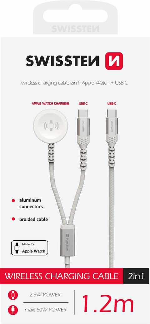 Swissten 2-in-1 USB-C To Apple Watch Cable And USB-C Cable - 22065504 - 1.2m - White