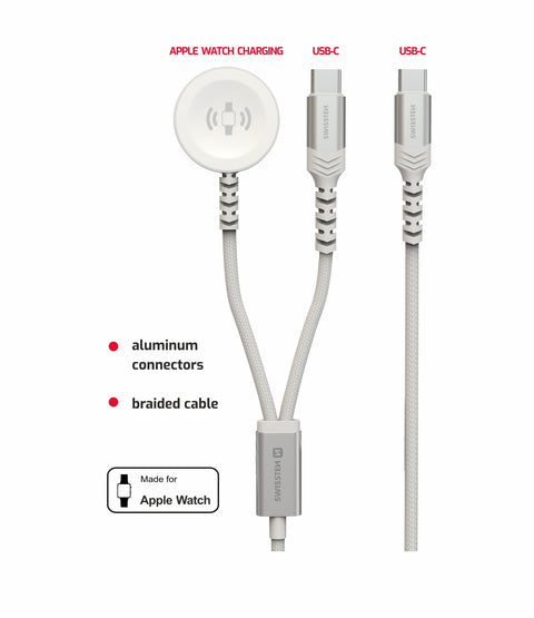 Swissten 2-in-1 USB-C To Apple Watch Cable And USB-C Cable - 22065504 - 1.2m - White