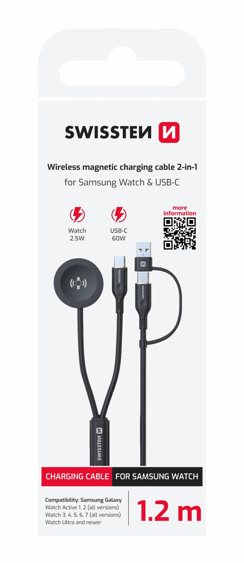 Swissten 2-In-1 Samsung Watch Wireless Charging Cable - 22065512 - Black