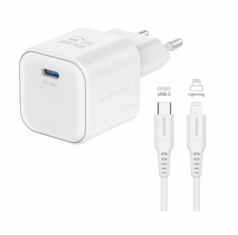 Swissten 20W UBS-C Travel Charger With Lightning To USB-C Cable - 1.2m - 22070140 - White
