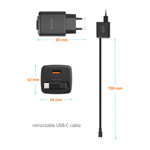 Swissten SlideCharge Travel Charger (30W) - 22070202 - Black