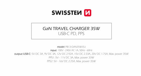 Swissten 35W UBS-C Travel Charger - 22070210 - Black