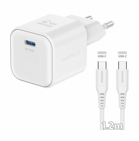 Swissten 35W UBS-C Travel Charger With USB-C To USB-C Cable - 1.2m - 22070220 - White