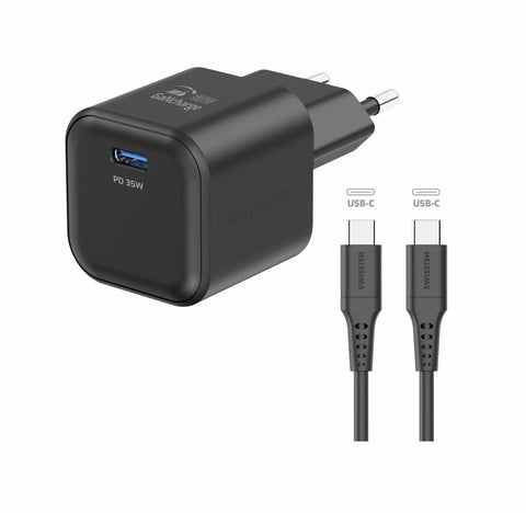 Swissten 35W UBS-C Travel Charger With USB-C To USB-C Cable - 1.2m - 22070230 - Black
