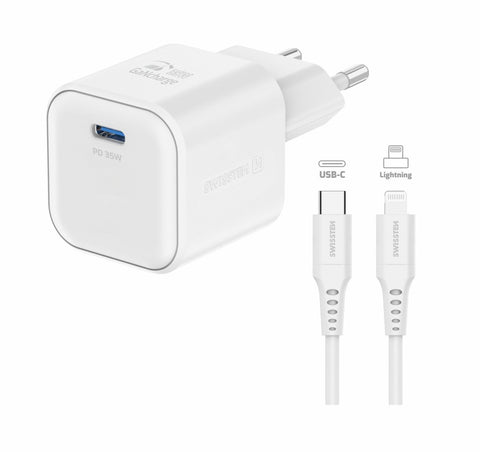 Swissten 35W UBS-C Travel Charger With Lightning To USB-C Cable - 1.2m - 22070240 - White