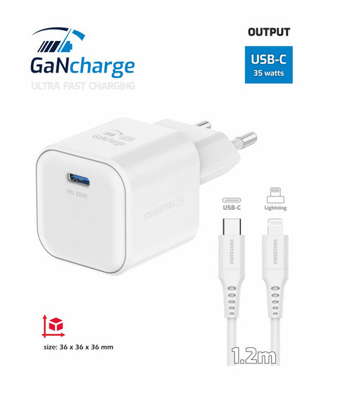 Swissten 35W UBS-C Travel Charger With Lightning To USB-C Cable - 1.2m - 22070240 - White