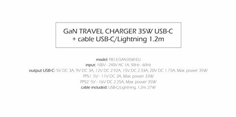 Swissten 35W UBS-C Travel Charger With Lightning To USB-C Cable - 1.2m - 22070250 - Black