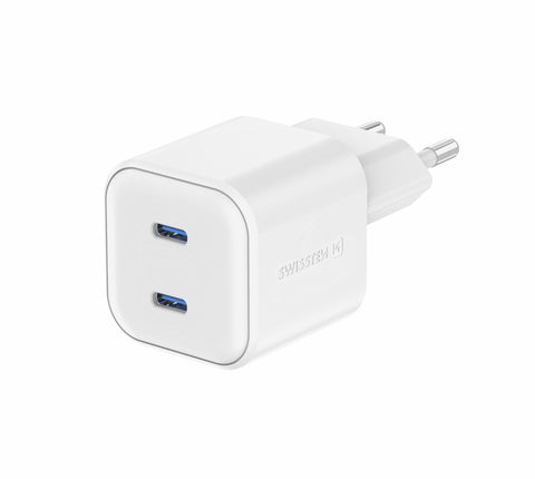Swissten 2x USB-C 20W Power Delivery GaN Travel Charger - 22070500 - White